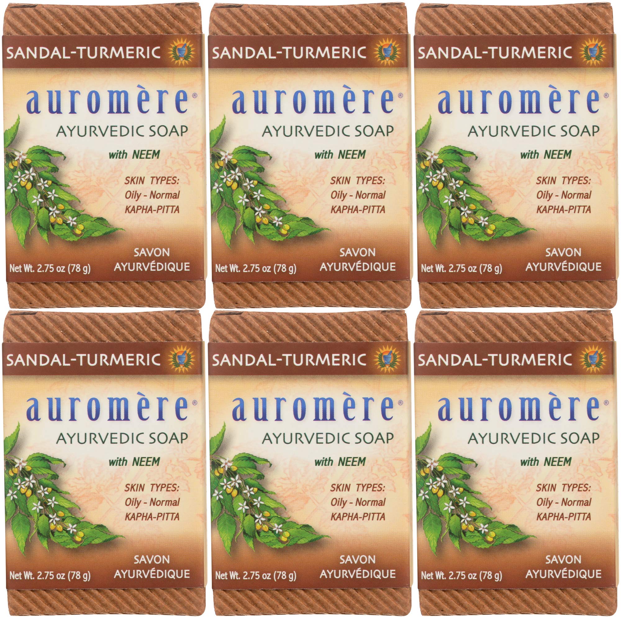 Sandalwood Soap (Sandalwood Oil Bar Soap) With Turmeric Extracts Handmade Herbal Soap (Aromatherapy) With 100% Pure Essential Oils All Natural Each 2.75 Ounces Pack Of 6 (16 Ounces) Auromere